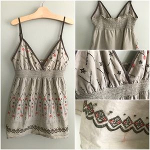 American Rag Low Cut Smocked Waist Shirred Cami